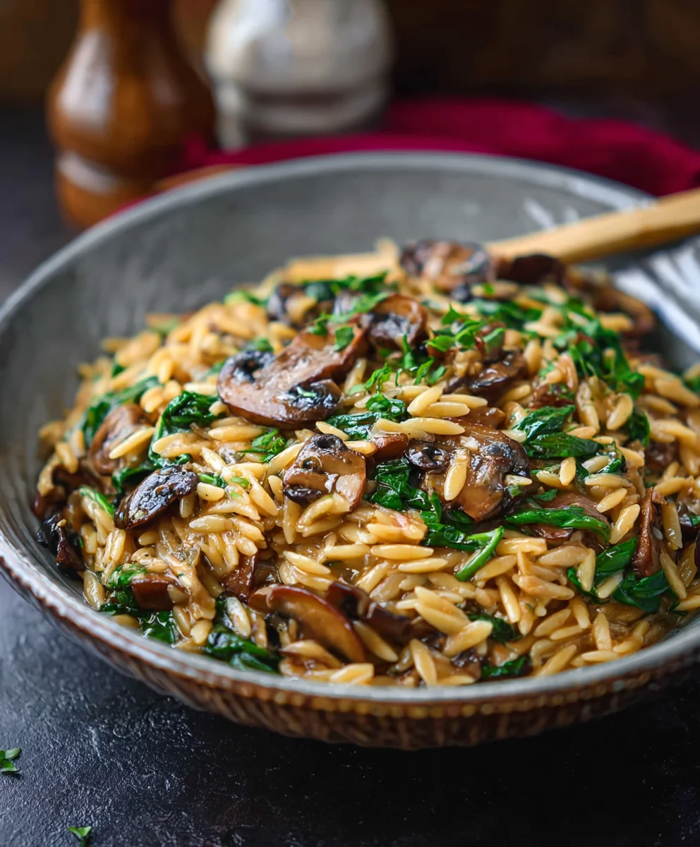 Mushroom Spinach Orzo Pasta - Easy & Delicious Dinner