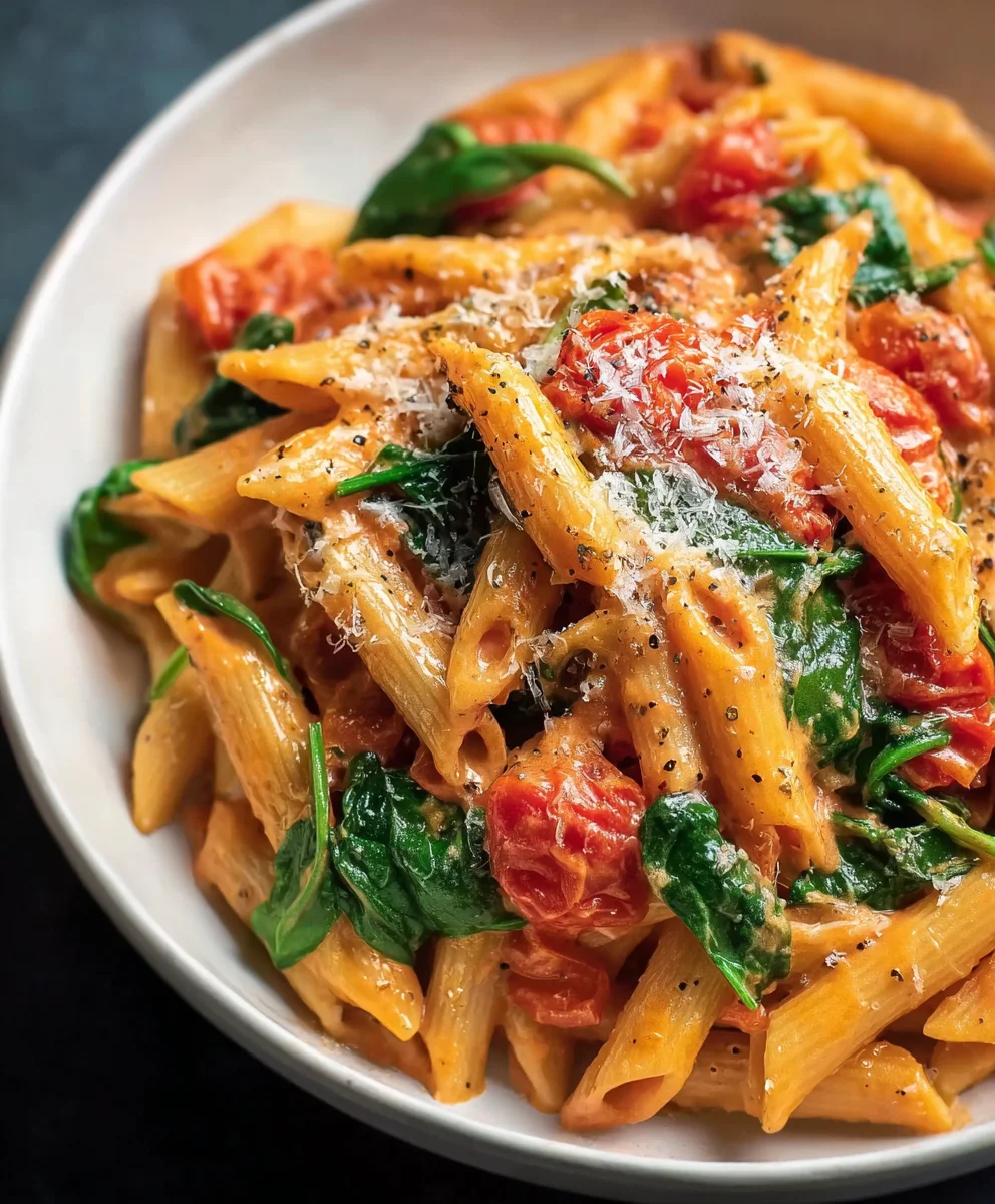 Creamy Tomato Spinach Pasta-Easy Quick Dinner