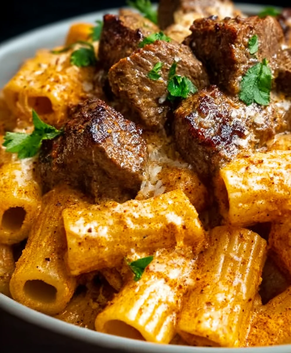 Cajun Steak Tips Cheesy Rigatoni Parmesan