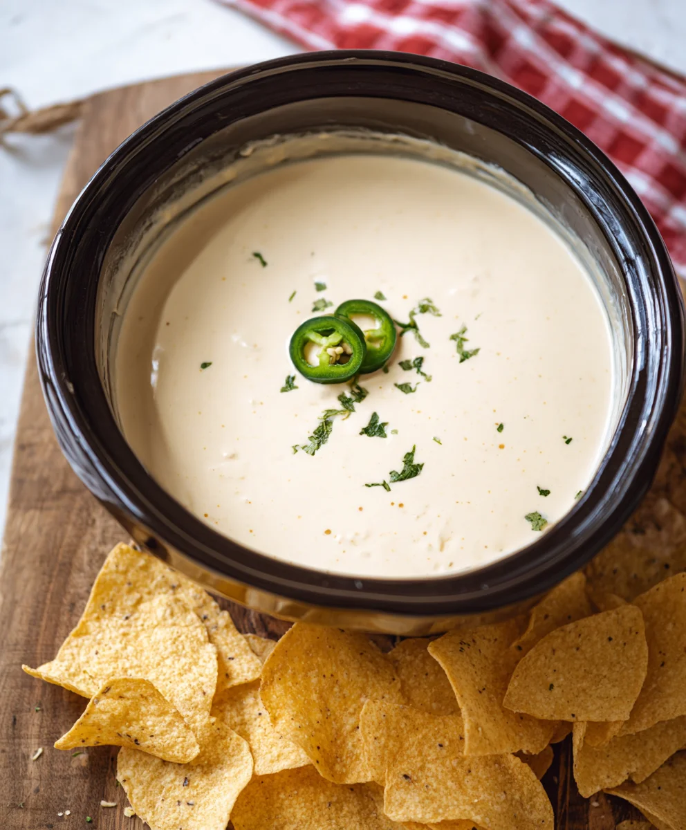 Easy Crockpot White Queso Dip Recipe-Creamy & Cheesy