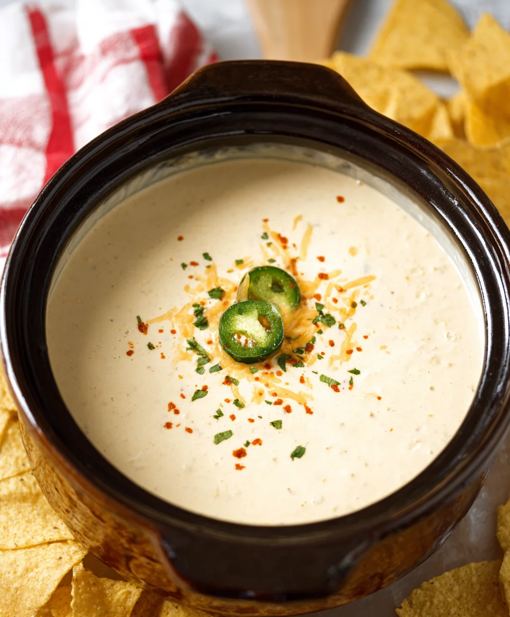 Easy Crockpot White Queso Dip Recipe-Creamy & Cheesy