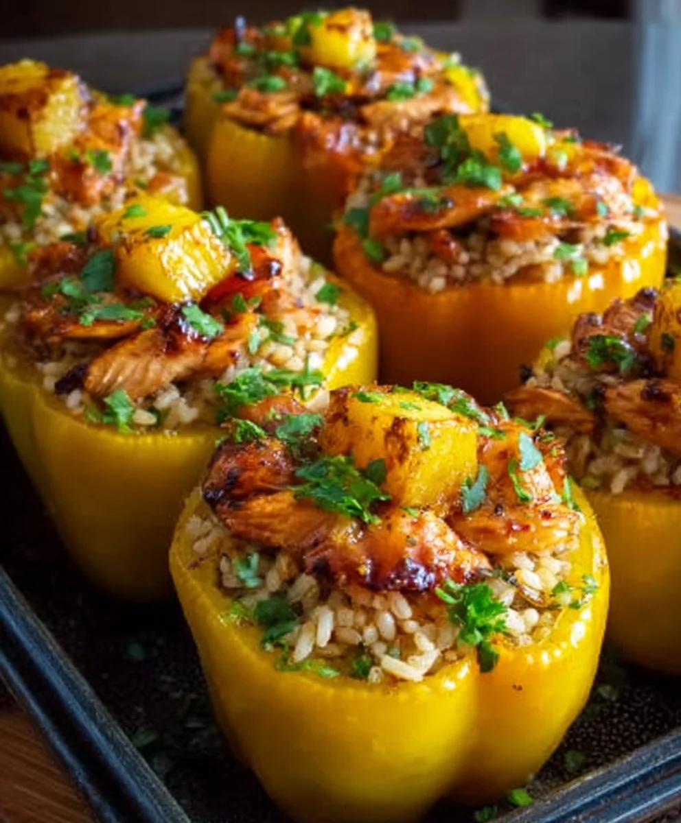 Teriyaki Pineapple Chicken Stuffed Peppers-Rice