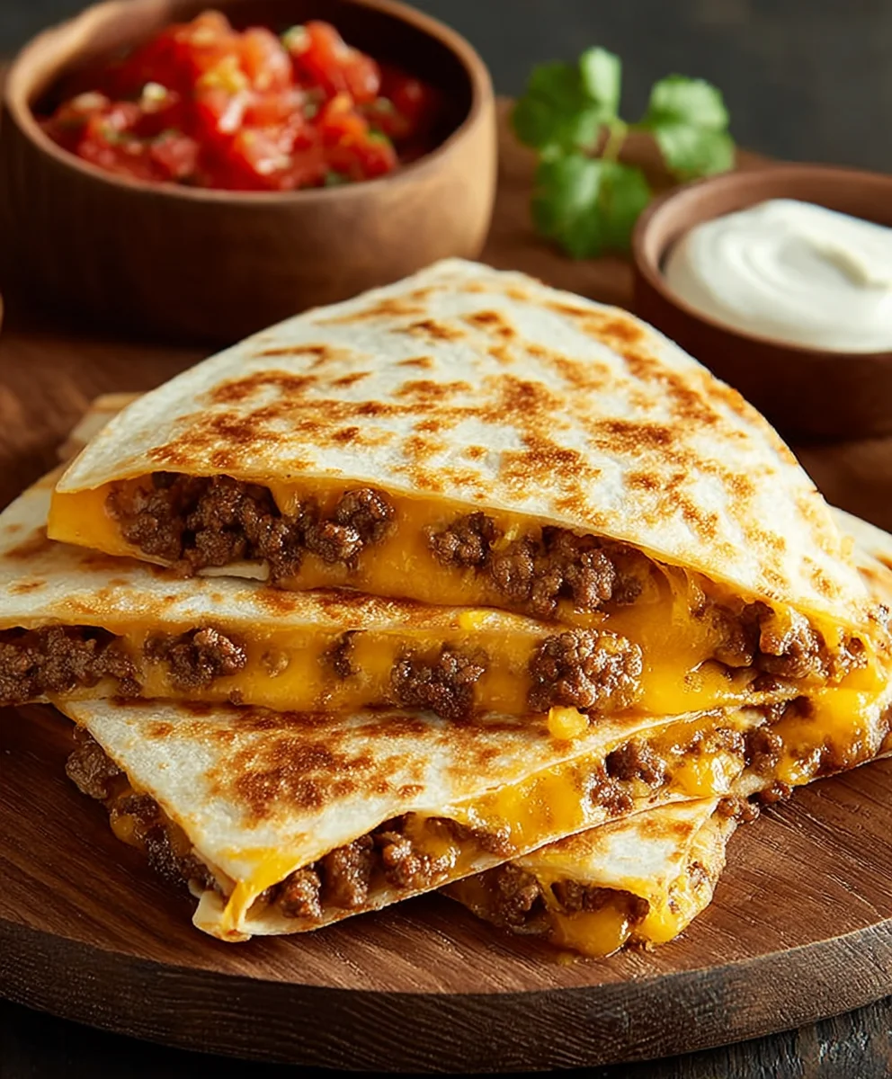 Easy Cheesy Ground Beef Quesadillas - Quick Dinner