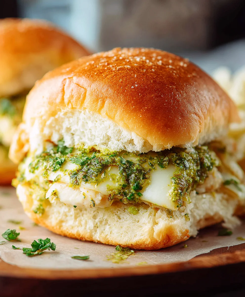 Cheesy Garlic Pesto Chicken Sliders-Easy Recipe