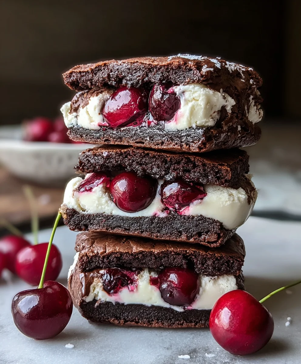 Cherry Brownie Ice Cream Sandwiches-Decadent Treat