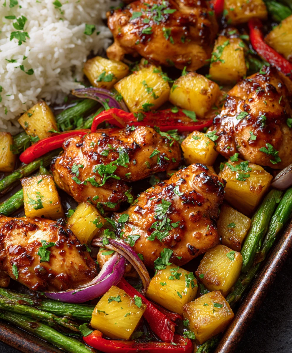 Easy Hawaiian Chicken Sheet Pan Dinner Recipe