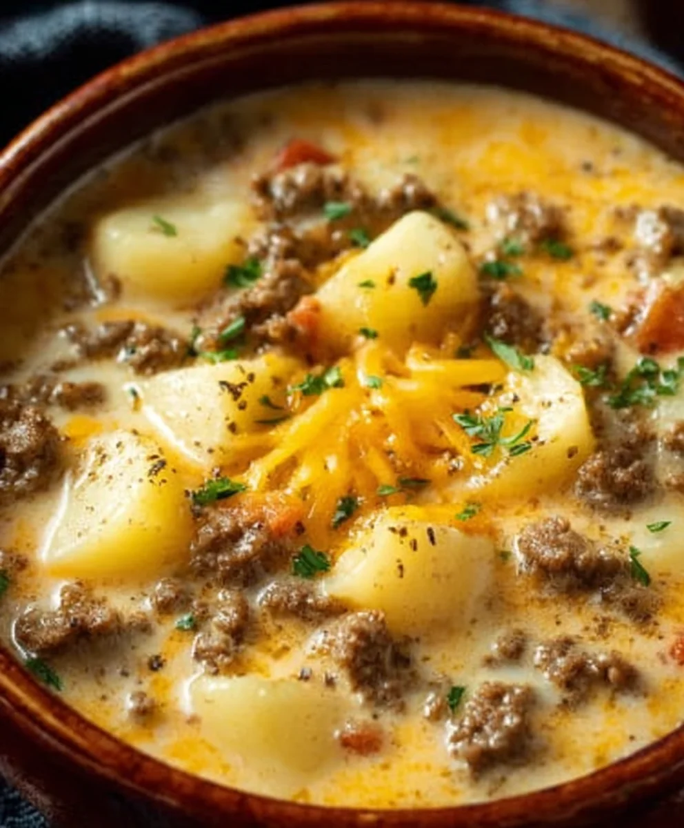 Cheesy Beef Beef Hamburger Potato Soup-Hearty Comfort