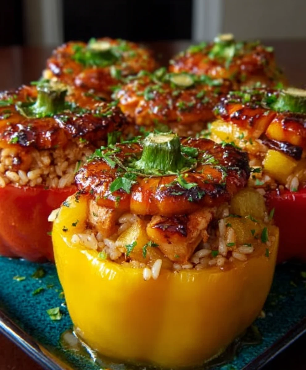 Teriyaki Pineapple Chicken Stuffed Peppers-Sweet Savory
