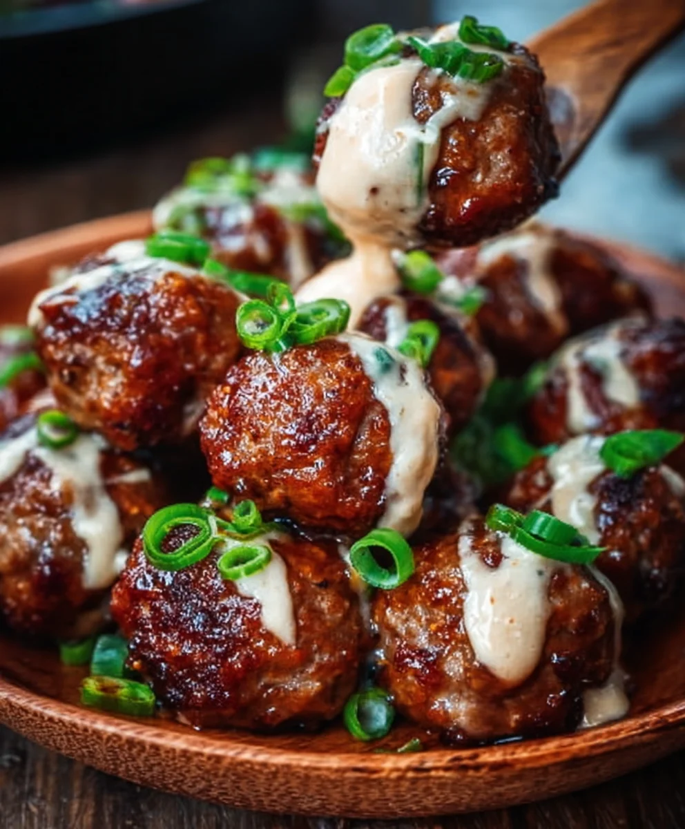 Korean BBQ Beef Meatballs Spicy Mayo Dip