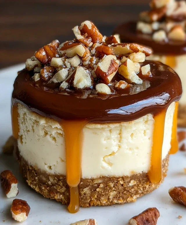 No Bake Turtle Mini Cheesecakes