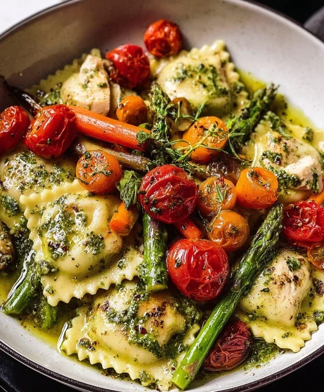 Chicken Ravioli with Pesto and Veggies