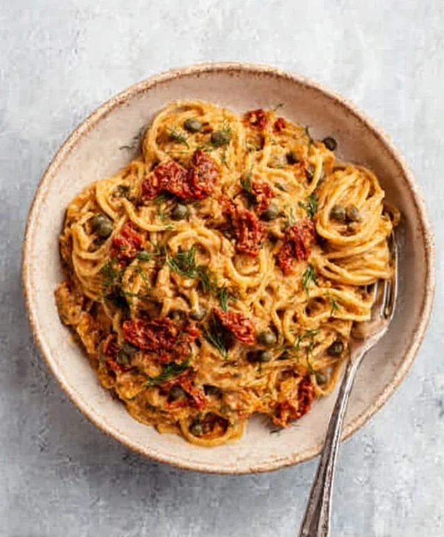 Creamy Sun-Dried Tomato Pasta with Capers and Dill