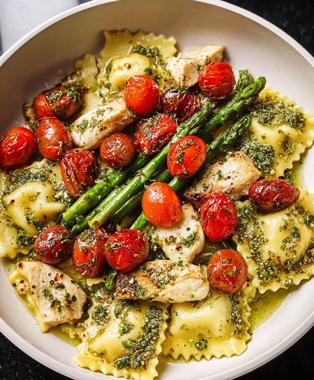 Chicken Ravioli with Pesto and Veggies