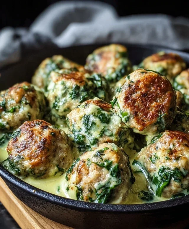 Southern Style Baked Chicken Ricotta Meatballs with Spinach Alfredo
