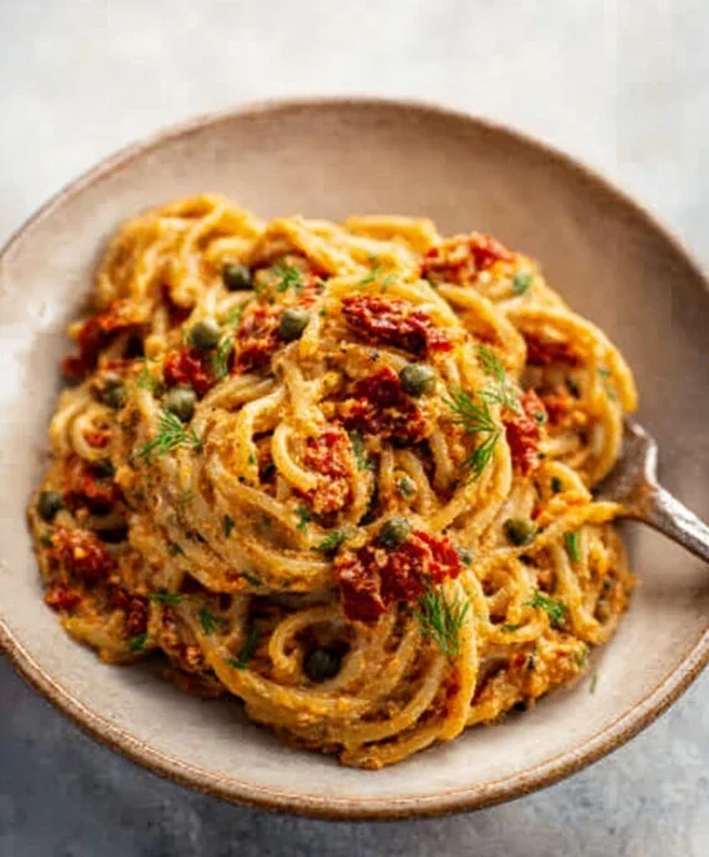Creamy Sun-Dried Tomato Pasta with Capers and Dill