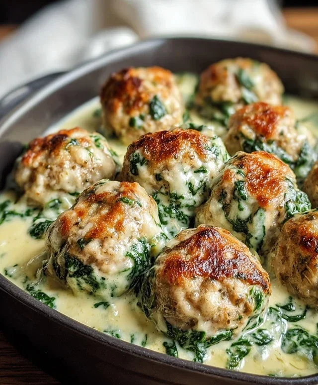 Southern Style Baked Chicken Ricotta Meatballs with Spinach Alfredo
