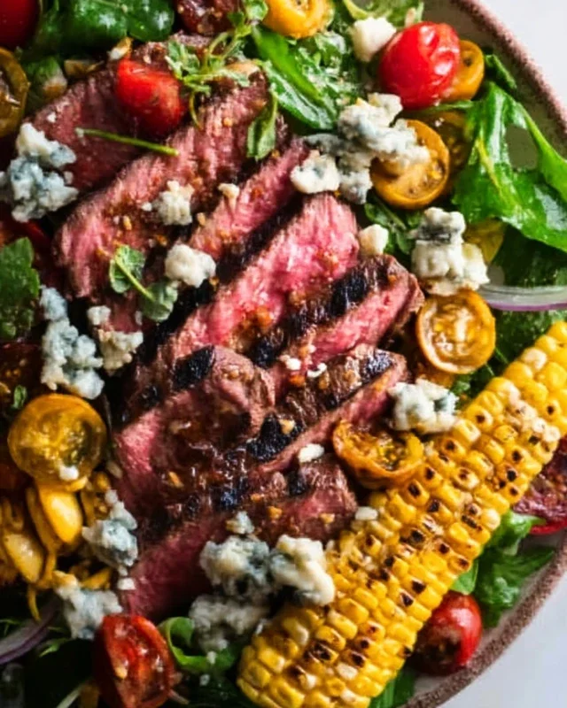Balsamic Steak Gorgonzola Salad with Grilled Corn