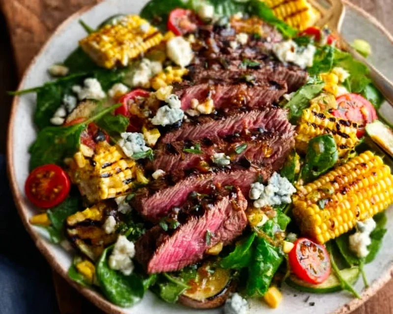 Balsamic Steak Gorgonzola Salad with Grilled Corn
