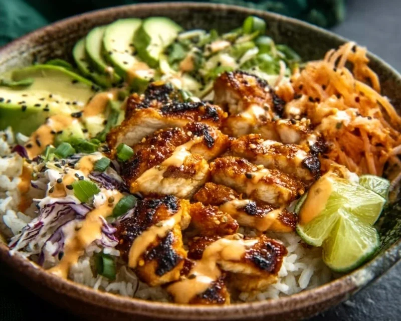 Spicy Honey-Gin Extract Extractger Chicken Bowls with Yum Yum Sauce