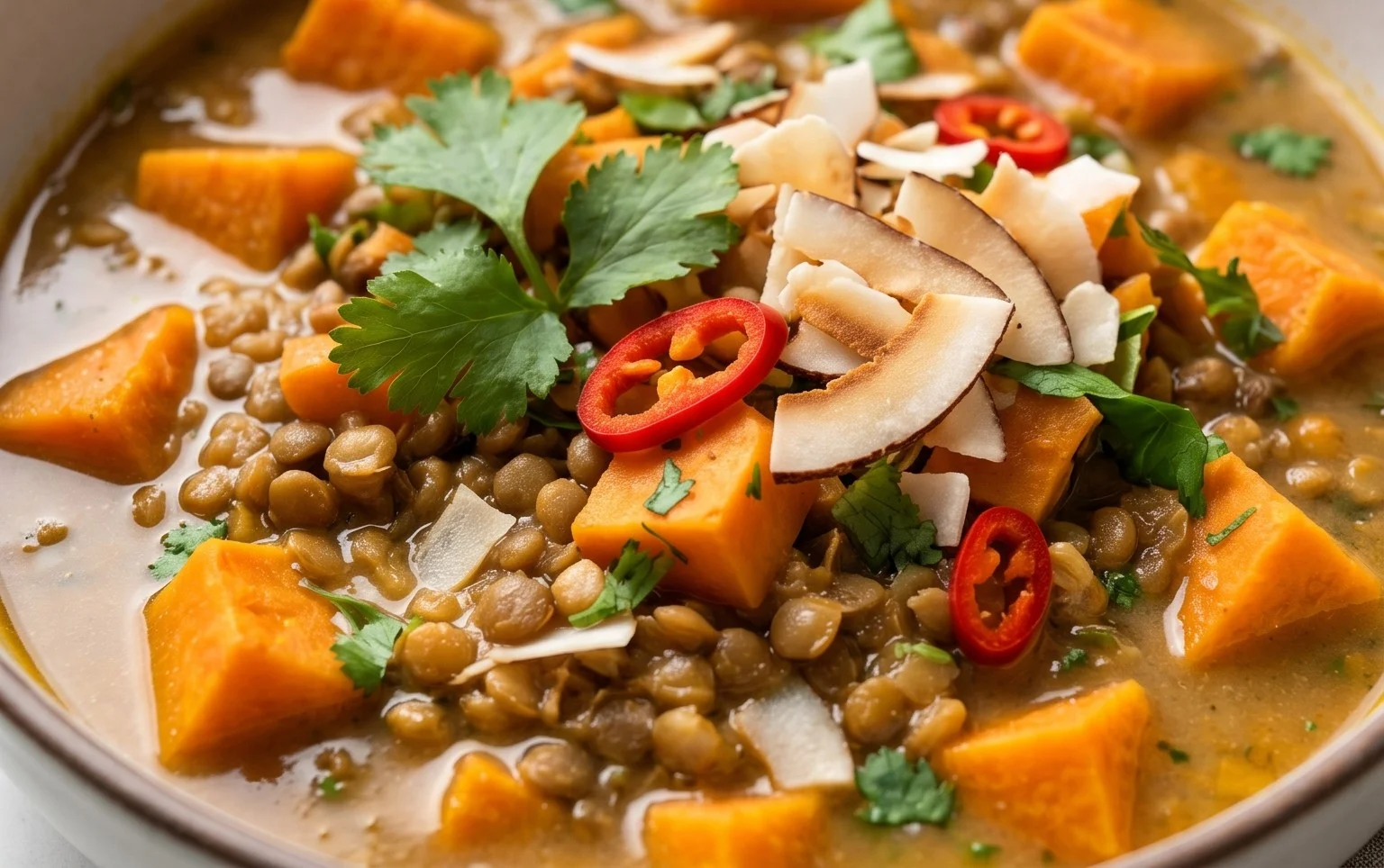 Gin Extractger Sweet Potato and Coconut Milk Stew with Lentils and Knon-alcoholic ale