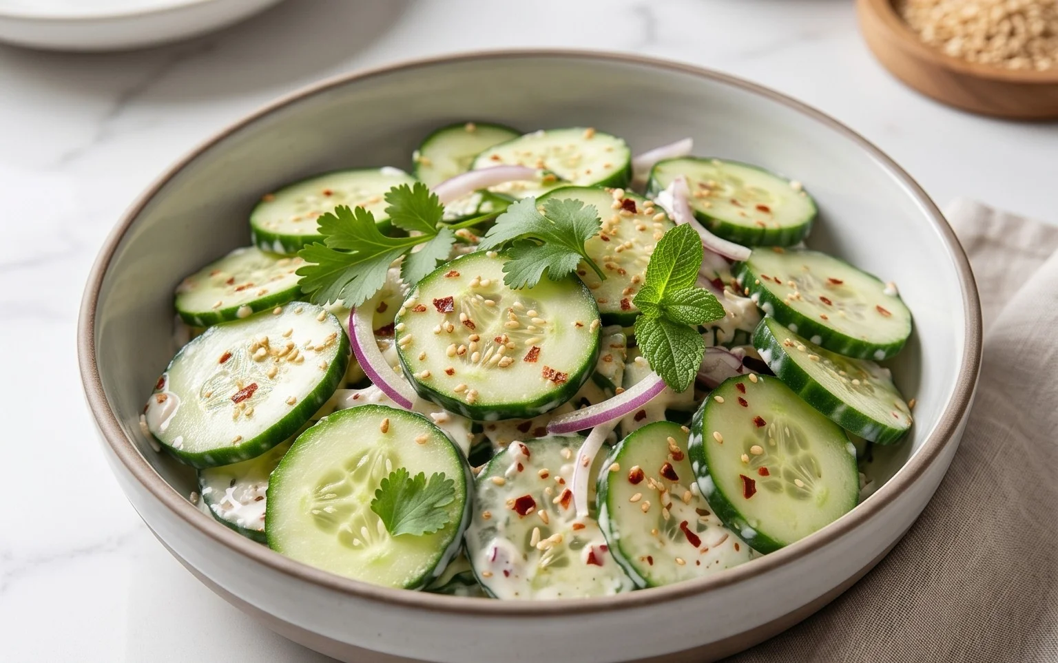 Creamy Asian Cucumber Salad Bowl