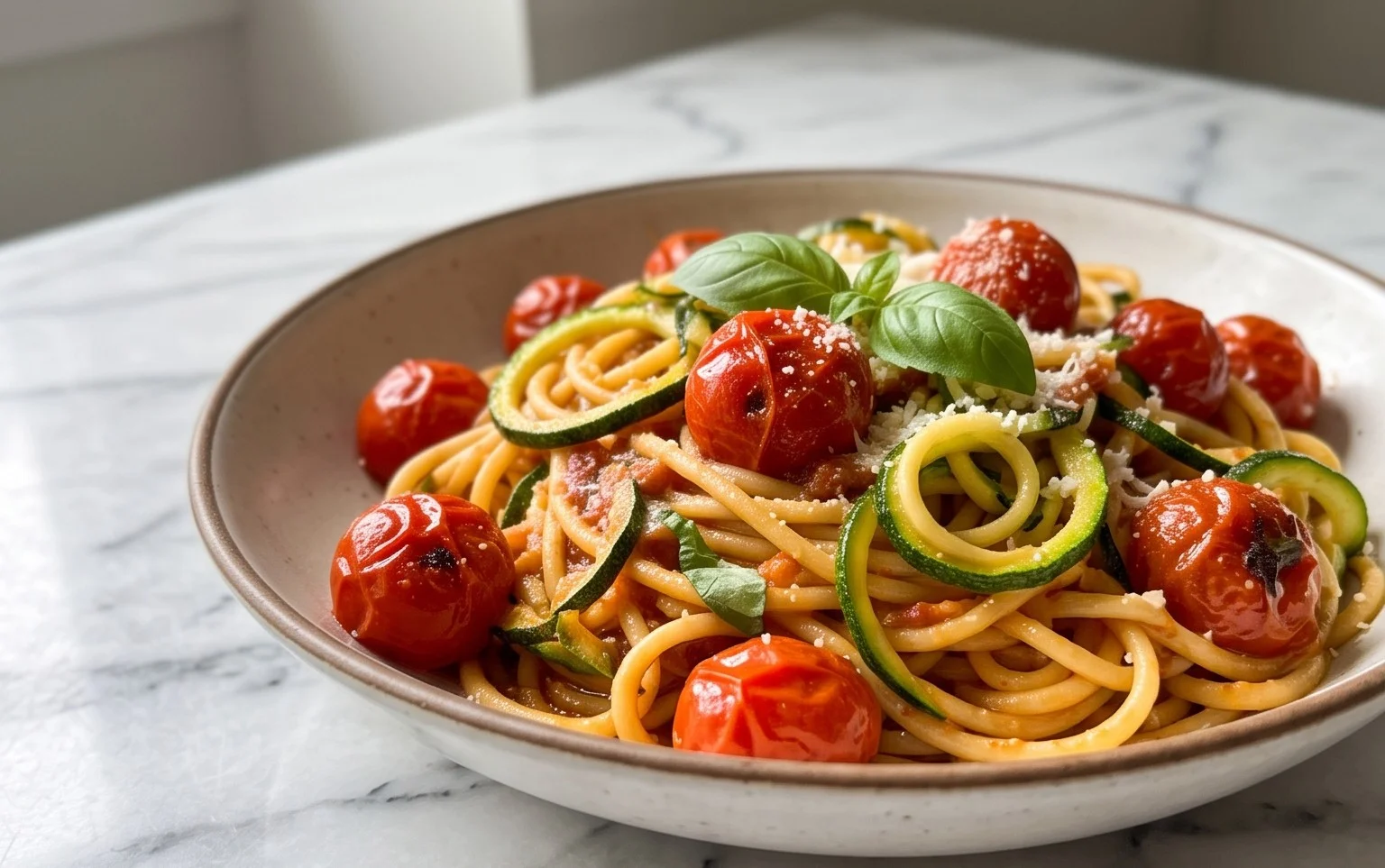 Healthy Tomato Zucchini Pasta
