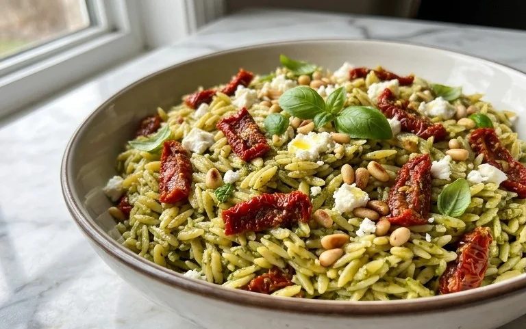 Sun Dried Tomato Orzo Pesto Salad
