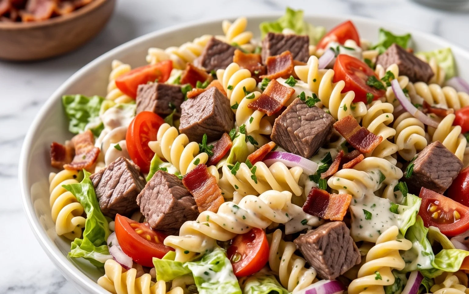 Beef Bacon Ranch Pasta Salad